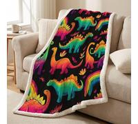 Sherpa Fleece Throw Blanket 130 x 150 cm, Reversible, Ultra Soft, Cozy & Warm Microfiber, All-Season Throw for Bed, Sofa & Couch Multicolor, Cartoon Colorful Dinosaur