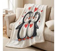Sherpa Fleece Throw Blanket 130 x 150 cm, Reversible, Ultra Soft, Cozy & Warm Microfiber, All-Season Throw for Bed, Sofa & Couch White, Cartoon Animal Penguin Chick
