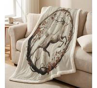 Sherpa Fleece Throw Blanket 150 x 150 cm, Reversible, Ultra Soft, Cozy & Warm Microfiber, All-Season Throw for Bed, Sofa & Couch Beige, Art Wreath Deer