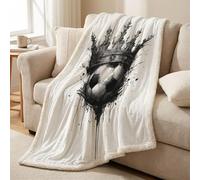 Sherpa Fleece Throw Blanket 150 x 180 cm, Reversible, Ultra Soft, Cozy & Warm Microfiber, All-Season Throw for Bed, Sofa & Couch Gray, Mystery Soccer Crown