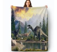 Sherpa Fleece Throw Blanket 150 x 200 cm Flannel Fleece Throw Blanket Fluffy Warm Soft Sofa Throws Fantasy Dinosaurs Mountains Print Throws for Bed, Couch Sofa for Kids Adults Colorful