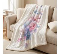 Sherpa Fleece Throw Blanket 150 x 200 cm, Reversible, Ultra Soft Comfortable Microfiber, Lightweight Breathable, All-Season Throw for Bed, Sofa & Couch, Pink, Elegant Floral Butterfly