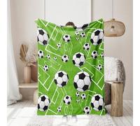 Sherpa Fleece Throw Blanket 150x150cm Green Football,Warm Soft Cozy Fleece Blanket For Bed Sofa Camping Or Travel,Christmas Birthday Gifts For Kids Family Friends