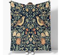 Sherpa Fleece Throw Blanket, 3D William Morris Birds Flowers Soft Warm Thick Sherpa Fleece Blankets, Reversible Cosy Fluffy Plaid Blanket for Bed, Sofa, Chair, Couch, 180 x 220 cm