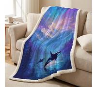 Sherpa Fleece Throw Blanket 80 x 150 cm, Reversible, Ultra Soft, Cozy & Warm Microfiber, All-Season Throw for Bed, Sofa & Couch Blue, Landscape Mountain Dolphin