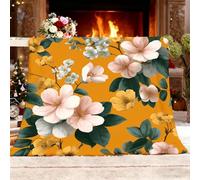 Sherpa Fleece Throw Blanket for Women Teens Adults Gifts, Flourishing Floral Pattern Fuzzy Flannel Blanket for Winter Orange Color Super Soft Warm Cozy Plush Bed Throws Small Single 100x130 cm