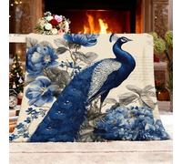 Sherpa Fleece Throw Blanket for Women Teens Adults Gifts, Retro Peacock Pattern Fuzzy Flannel Blanket for Winter Retro Style Super Soft Warm Cozy Plush Bed Throws Single 130x150 cm