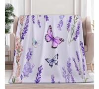 Sherpa Fleece Throw Blanket Lavender Butterfly Printed Fleece Blanket Plush Purple Throw Bed Blankets 180x220 cm Soft Fluffy Warm Winter Blankets, Bedding Throw for Sofa