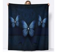 Sherpa Fleece Throw Blanket Paisley Pattern Butterfly Soft Warm Thick Flannel Fleece Blankets, Dark Blue Cosy Fluffy Plaid Blankets, for Bed Sofa Chair Couch Coffee Check 130 x 150 cm