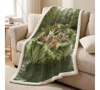 Sherpa Fleece Throw Blanket - Reversible, Ultra Soft, Cozy & Warm Microfiber, All-Season Throw for Bed, Sofa & Couch, 59 x 59 in (150 x 150 cm), Green, Cabbage Cute Bunny