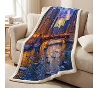 Sherpa Fleece Throw Blanket - Reversible, Ultra Soft, Cozy & Warm Microfiber, All-Season Throw for Bed, Sofa & Couch, 59 x 79 in (150 x 200 cm), Blue, Landscape City Architecture