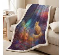 Sherpa Fleece Throw Blanket - Reversible, Ultra Soft, Cozy & Warm Microfiber, All-Season Throw for Bed, Sofa & Couch, 59 x 71 in (150 x 180 cm), Purple, Fox Romantic Landscape