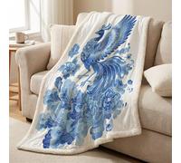 Sherpa Fleece Throw Blanket - Ultra Soft Warm Microfiber Plush Short Pile, Lightweight, All-Season Throw for Bed, Couch & Sofa, 59 x 79 in (150 x 200 cm), Blue, Illustration Floral Phoenix