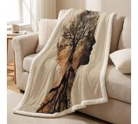 Sherpa Fleece Throw Blanket - Ultra Soft Warm Microfiber Plush Short Pile, Lightweight, All-Season Throw for Bed, Couch & Sofa, 59 x 79 in (150 x 200 cm), Brown, Illustration Humanoid Tree Structure