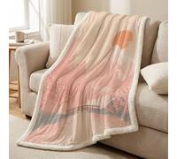 Sherpa Fleece Throw Blanket - Ultra Soft Warm Microfiber Plush Short Pile, Lightweight, All-Season Throw for Bed, Couch & Sofa, 59 x 79 in (150 x 200 cm), Pink, Japanese Style Floral Mountains