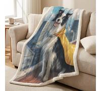 Sherpa Fleece Throw Blanket - Ultra Soft Warm Microfiber Plush Short Pile, Lightweight, All-Season Throw for Bed, Couch & Sofa, 59 x 71 in (150 x 180 cm), Blue-gray, City Animal Dog