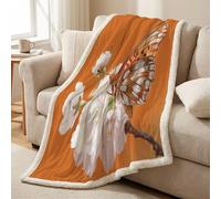 Sherpa Fleece Throw Blanket - Ultra Soft Warm Microfiber Plush Short Pile, Lightweight, All-Season Throw for Bed, Couch & Sofa, 59 x 79 in (150 x 200 cm), Orange, Animal Butterfly Floral