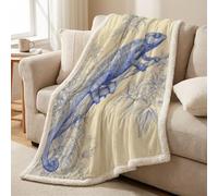 Sherpa Fleece Throw Blanket - Ultra Soft Warm Microfiber Plush Short Pile, Lightweight, All-Season Throw for Bed, Couch & Sofa, 87 x 94 in (220 x 240 cm), Beige, Animal Chameleon Branch