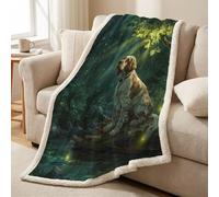 Sherpa Fleece Throw Blanket - Ultra Soft Warm Microfiber Plush Short Pile, Lightweight, All-Season Throw for Bed, Couch & Sofa, 59 x 79 in (150 x 200 cm), Green, Animal Dog Jungle