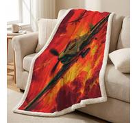 Sherpa Fleece Throw Blanket - Ultra Soft Warm Microfiber Plush Short Pile, Lightweight, All-Season Throw for Bed, Couch & Sofa, 59 x 79 in (150 x 200 cm), Red, Illustration Airplane Flames