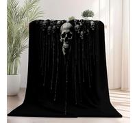 Sherpa Fleece Throw Medium Blanket 59"x79" - Horror Skull Print All Season Fluffy Black Blanket, Soft Warm Fleece Blankets and Throws for Chair Bed Sofa