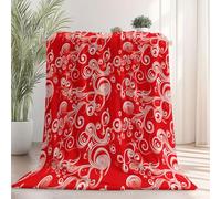 Sherpa Fleece Throw Single Blanket 51"x59" - Traditional Swirl Lines Strips Print All Season Fluffy Red Blanket, Soft Warm Fleece Blankets and Throws for Chair Bed Sofa