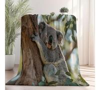 Sherpa Fluffy Flannel Blanket 50" x 60", Coffee Brown Soft Warm Cozy Throw Blankets for Bed Couch Sofa Armchairs Picnic - Reversible Nature Animal Photography Cute Koala Printed Throw All Season Use