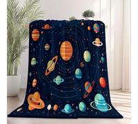 Sherpa Fluffy Flannel Blanket 59" x 79", Navy Blue Soft Warm Cozy Throw Blankets for Bed Couch Sofa Armchairs Picnic - Reversible Cartoon Space Planet Stars Printed Throw All Season Use