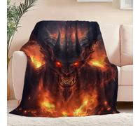 Sherpa Fluffy Flannel Blanket 59" x 79", Orange Color Soft Warm Cozy Throw Blankets for Bed Couch Sofa Armchairs Picnic - Reversible Dark Fantasy Mythology Fire Demons Printed Throw All Season Use