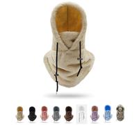 Sherpa Hood, Unisex Warm Ski Hooded Scarf, Balaclavas for Men Winter, Balaclava Women, Snoods for Men, Winter Hat with Neck and Face Cover, For Outdoor Skiing Cycling Walking Winter Adventures(Khaki)