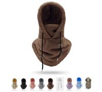 Sherpa Hood, Unisex Warm Ski Hooded Scarf, Balaclavas for Men Winter, Balaclava Women, Snoods for Men, Winter Hat with Neck and Face Cover, For Outdoor Skiing Cycling Walking Winter Adventures(Brown)