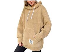 Sherpa Hoodie for Women Fuzzy Fluffy Hooded Sweatshirt Teddy Faux Fur Jumper Fleece Pullover with Pocket Casual Loose Plain Tops Ladies Winter Warm Fleece Blanket Top