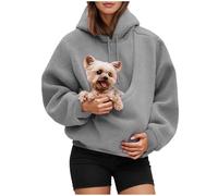 Sherpa Hoodies with Kangaroo Pouch Funny Sweatshirts with Cat Pocket Dog Puppy Carrier Long Sleeve Winter Warm Fuzzy Fleece Cute Pet Holder Hoodies Carrier Pullover Holder Tops for Animal Lover