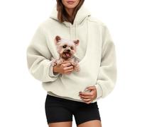 Sherpa Hoodies with Kangaroo Pouch Funny Sweatshirts with Cat Pocket Dog Puppy Carrier Winter Warm Fuzzy Fleece Pullover Cute Pet Holder Long Sleeve Tops for Pet Animal Lover White