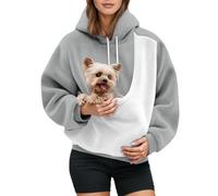 Sherpa Hoodies with Kangaroo Pouch Funny Sweatshirts with Puppy Carrier Winter Warm Fuzzy Fleece Pullover Cute Pet Holder Long Sleeve Sweatshirt Tops for Pet Animal Lover