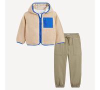 Sherpa Jacket T-Shirt and Joggers 3-Piece Set Beige/Khaki Green
