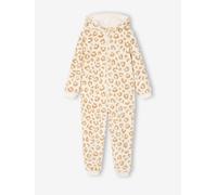 Sherpa leopard print pyjama jumpsuit for girls beige