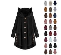 Sherpa Lined Jacket Women Fleece Jacket Women Warm Flannel Button Cat Hoodie Loose Windfit Lined Hoodies Comfortable Fuzzy Coral Hooded Fall Winter Chamarras Para Mujer # Black m