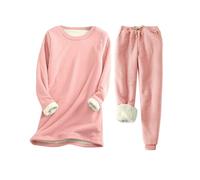 Sherpa Lined Sweatsuits for Women Fleece Long Sleeve Tops and Sweat Pants Winter Warm Crewneck Tracksuit Set, Pink, S