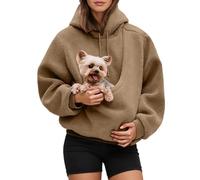 Sherpa Pet Pouch Hoodie for Women UK Cat Dog Carrier Hoodies Puppy Holder Carrying Hooded Sweatshirt Solid Color Long Sleeve Big Pocket Pullover Oversized Jumpers