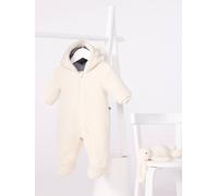 Sherpa pramwsuit for babies with ears and lined in PETIT BATEAU milleraies stripes ecru