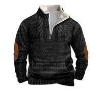 Sherpa Quarter Zip Sweatshirt Men Half Zip Pullover Thermal Fleece Collar Long Sleeve Mock Turtleneck Polo Shirts 2025 Black