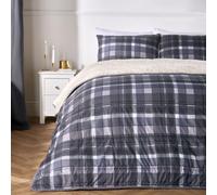 Sherpa Reversible 10.5 Tog Tartan Check Washable Coverless Duvet with Pillowcases OHS Grey Double