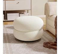 Sherpa Round Ottoman Stool Soft and Compact Padded Footrest for Living Room or Bedroom Upholstered Vanity Stool White Boucle Finish 35x35x22cm