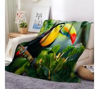 Sherpa Soft Throw Blanket 38x51 in, Animal Print Toucan Blanket for Sofa Settees, Green Fluffy Sofa Throws, Bed Blanket Warm, Cozy, Plush and Lightweight Blanket