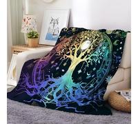 Sherpa Soft Throw Blanket 79x79 in, Rune Life Tree Moon Blanket for Sofa Settees, Colorful Fluffy Sofa Throws, Bed Blanket Warm, Cozy, Plush and Lightweight Blanket