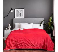 Sherpa Teddy Fleece Lush Throw Blanket Faux Fur Shaggy With Crystal Fleece at Back Cosy Fuzzy Throws Warm Solid Colour for Sofa Couch Bed Décor Double Ply Fully Reversible (King (240x200)cm, Red)