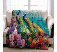 Sherpa Throw Blanket 100 x 130 cm Animal Peacock Printed Fleece Super Fluffy Lightweight Flannel Blanket for Adults Kids Soft Warm