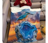 Sherpa Throw Blanket 130 x 150 cm Sunset Kingfisher Landscape Soft Flannel Fleece Warm Lightweight Cozy Sofa Couch Bed Travel Camping Bedroom