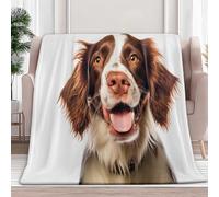 Sherpa Throw Blanket Animal English Springer Spaniel Fleece Blanket Double, Soft Fluffy Fuzzy Warm Blankets Throws for Bed and Couch, Large Thick Blankets for All Season Use, White, 220x240 cm